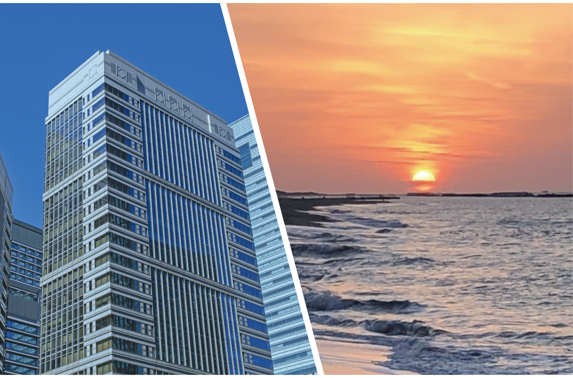 イメージ画像 ビル群と海に沈む夕日