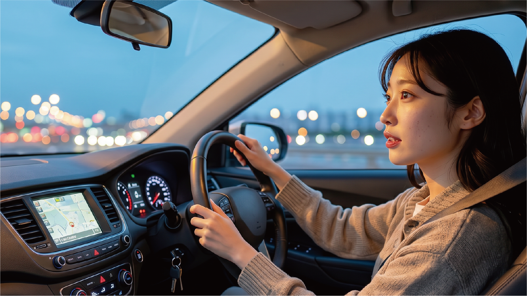 イメージ画像:女性が運転していて何か発見した様子